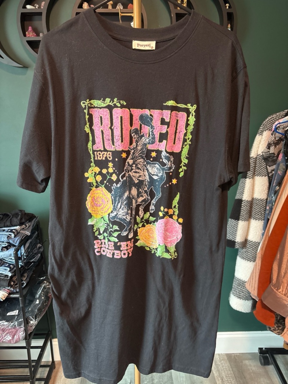 Pony Black Midi Dress with Pink & Yellow Rodeo Graphic